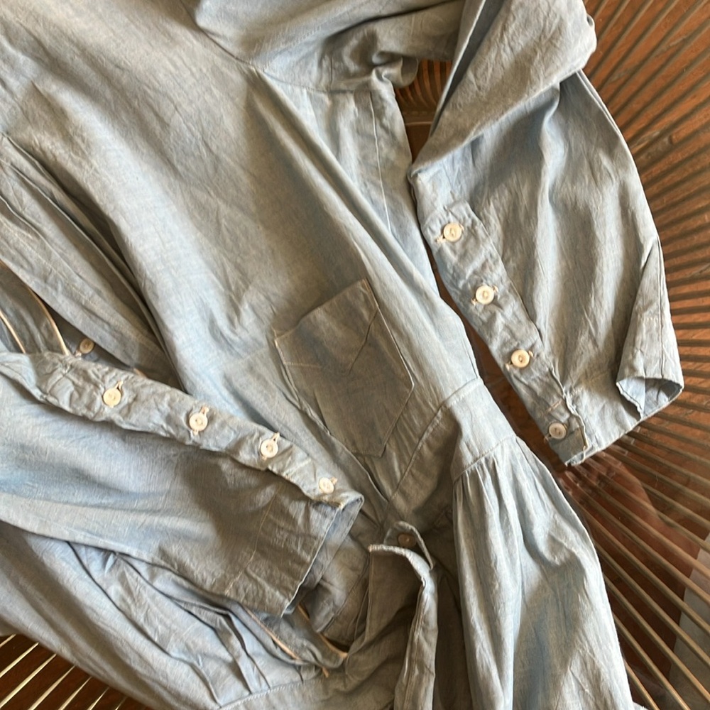Dead stock antique blue cotton chambray long sleeve prairie dress size XS - Picture 14 of 16